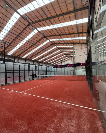 Terracotta court along the glass